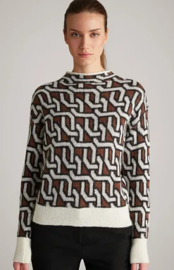 Strick-Pullover in Creme/Braun/Schwarz gemustert
