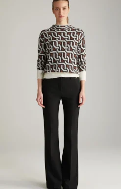 Strick-Pullover in Creme/Braun/Schwarz gemustert