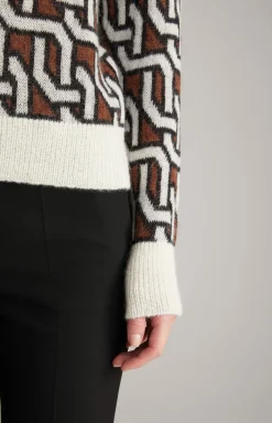 Strick-Pullover in Creme/Braun/Schwarz gemustert