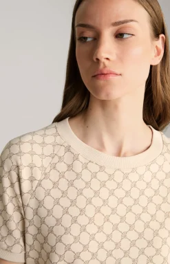 Sweat-Kleid in Beige gemustert