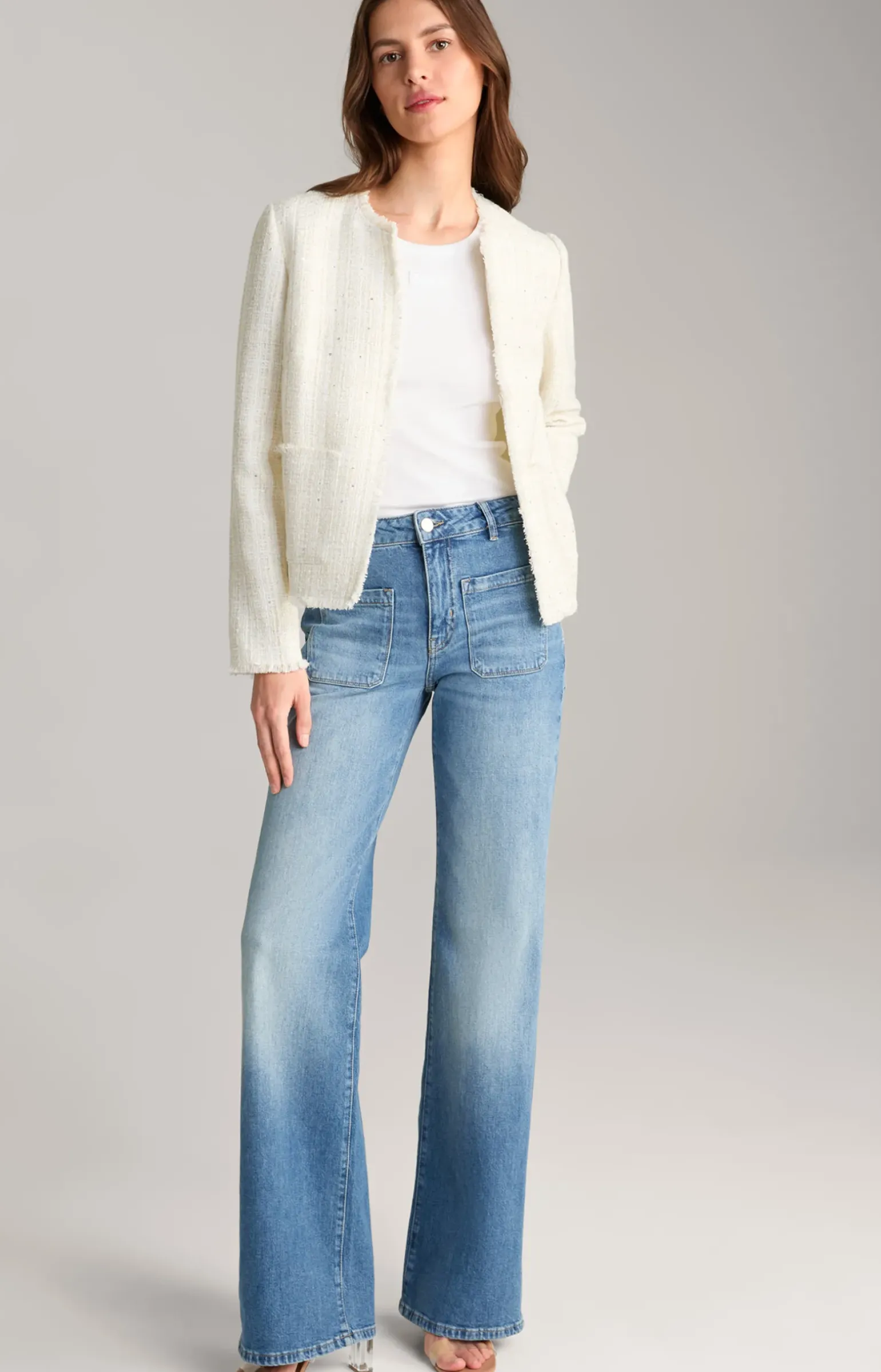 Tweed-Blazer in Offwhite/Gold