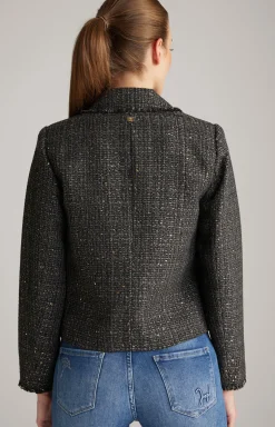 Tweed-Blazer-Jacke in Schwarz/Grau/Gold