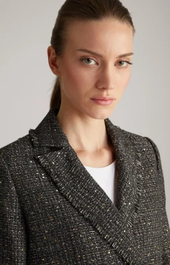 Tweed-Blazer-Jacke in Schwarz/Grau/Gold