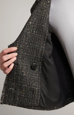 Tweed-Blazer-Jacke in Schwarz/Grau/Gold
