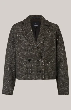Tweed-Blazer-Jacke in Schwarz/Grau/Gold