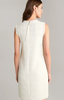 Tweed-Kleid in Offwhite/Gold