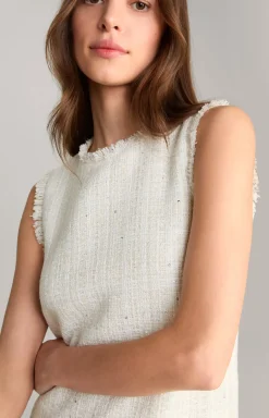 Tweed-Kleid in Offwhite/Gold