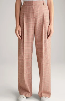 Twill-Hose in Beige/Rot kariert