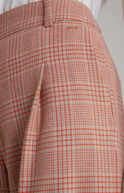 Twill-Hose in Beige/Rot kariert