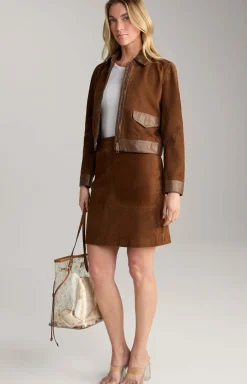 Velours-Lederjacke in Braun