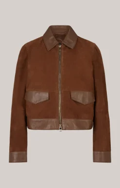 Velours-Lederjacke in Braun