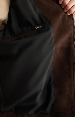 Velours-Lederjacke Lezy in Dunkelbraun