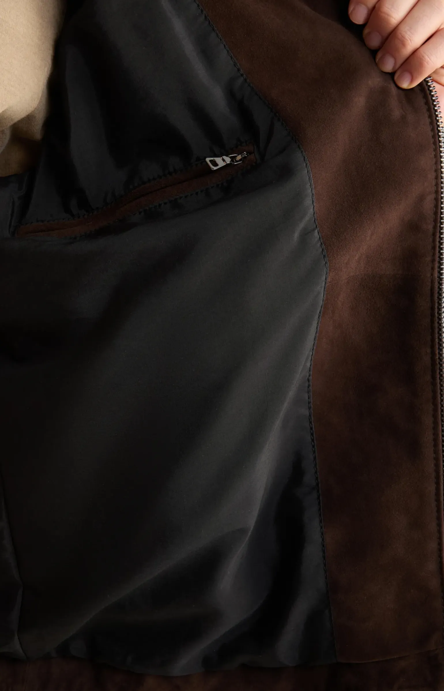 Velours-Lederjacke Lezy in Dunkelbraun