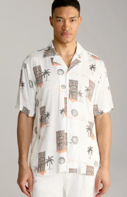 Viskose-Hemd Kawai in Offwhite/Braun/Rot gemustert