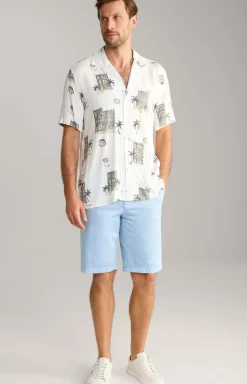 Viskose-Hemd Kawai in Offwhite/Blau/Gelb gemustert