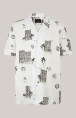 Viskose-Hemd Kawai in Offwhite/Blau/Gelb gemustert