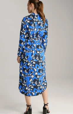 Viskose-Kleid in Blau/Weiß gemustert