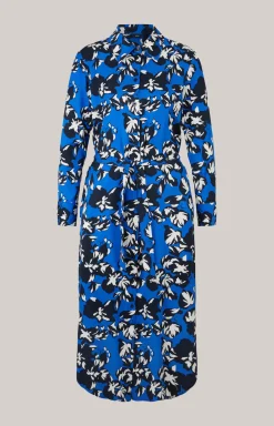 Viskose-Kleid in Blau/Weiß gemustert