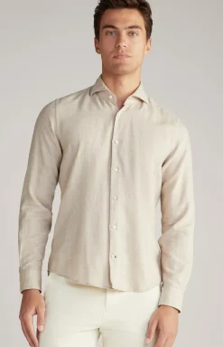 Wollflanell-Hemd Pai in Hellbraun meliert