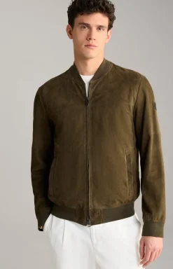 Ziegenvelours-Lederjacke Pios in Oliv