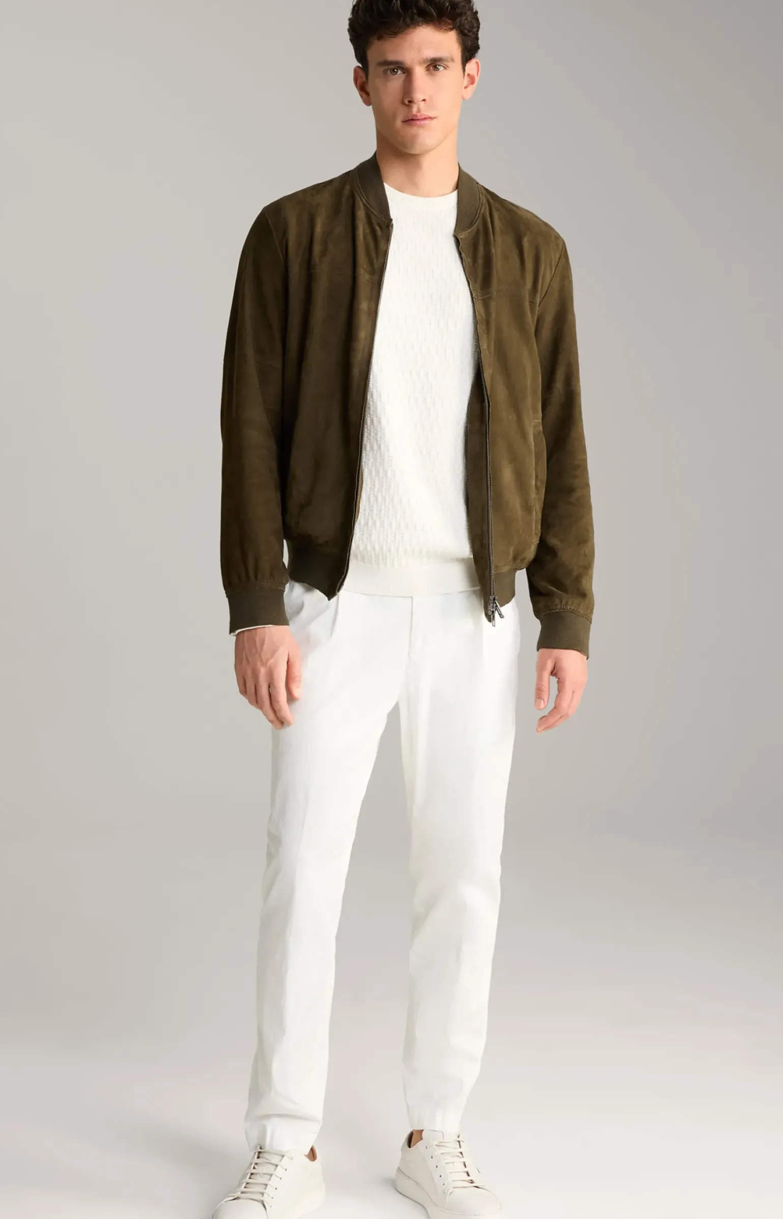 Ziegenvelours-Lederjacke Pios in Oliv