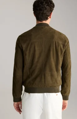 Ziegenvelours-Lederjacke Pios in Oliv