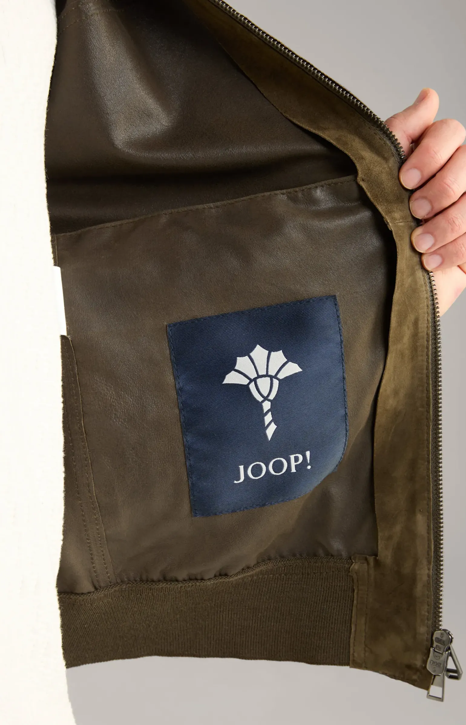 Ziegenvelours-Lederjacke Pios in Oliv